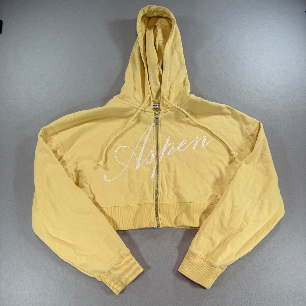 Garage Aspen‎ Embroidered Cropped Zip Hoodie Women's M Yellow